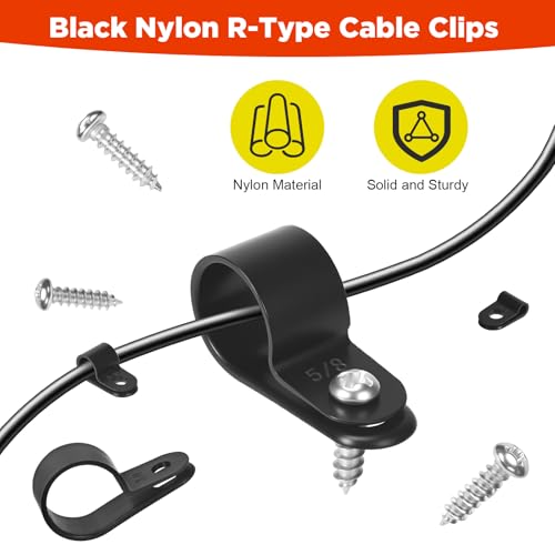 Peevisap 162 Stück Nylon Kabelschellen Zum Schrauben, 8 Größen Kabelschelle, R Typ Befestigungsschelle, Kabelschellen Schwarz, Zugentlastung Für Kabel, Für Büro, Draht, Zuhause Kabelführung