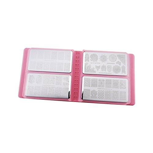 PUEEN 40 Slots Nail Art Stamping Plates Holder Case Plate Organizer in Soft Pink Peach-BH000531