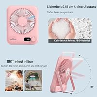 WHATOOK USB-Tischventilator Leise: Stufenlos 1-100 Regler, 5000mAh Akku Wiederaufladbarer Ventilator mit Schnellladung & LED-Anzeige, Tragbarer Kompaktlüfter für Büro Zuhause Camping Reise (Rosa) – Ansicht 5