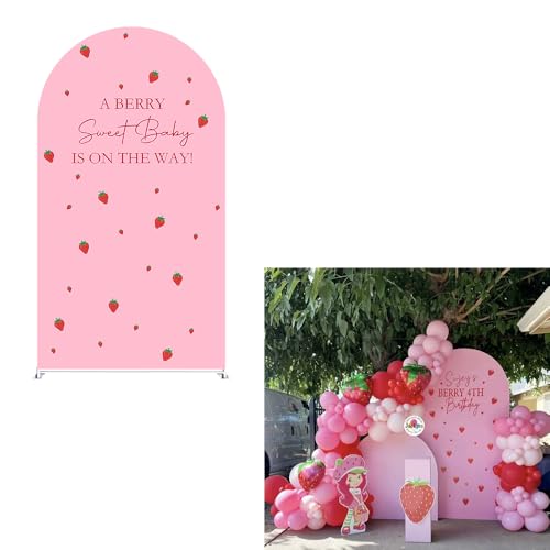 ittsmnt A Berry Sweet Baby is On The Way Arch Backdrop Cover Pink Strawberry Birthday Party Decorations Arch Stand Covers Baby Shower Fiesta Parties(