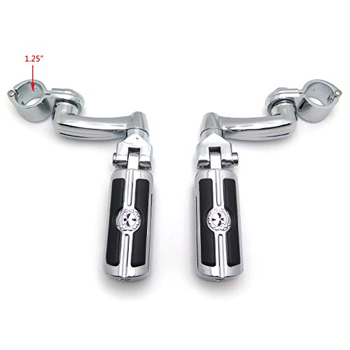 Htt Motorcycle Chrome Adjustable Peg Mounting Kit Skull Zombie Foot Peg Footrest For Hd Sportster 883 1200 Street Bob Softail Cvo Equipped 1-1/4 Inch (1.25") Front Engine Guard #TOP1