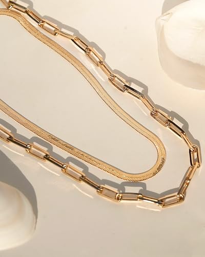 Statement Chains Set for Women – 3-Year Color Guarantee – Waterproof, Hypoallergenic, Gold PVD Coated – Layering Set for Beach, Weddings, Gifts – Includes 16” Snake & 18” Chunky Love Chains2