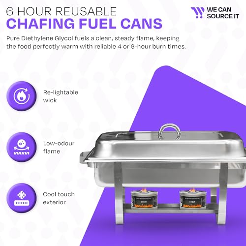 We Can Source It Ltd - Set of 12 Chafing Fuel Cans - 6 Hour Burn, Non-Flammable Liquid Wick Fuel - Safe, Re-Lightable, Cool-Touch Cans for Bain Maries, Chafing Dishes, Buffets & Catering Events