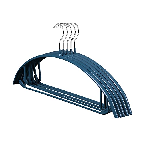Besslee Royal Blue Clothes Hangers For Closet 5 Pack, Heavy Duty Metal Hangers For Coats Shirts Pants Sweaters Jackets Or Suits, Non-Slip Rubber Coated, Contour Shoulder Ends No Bump, 16.14” Long #TOP3