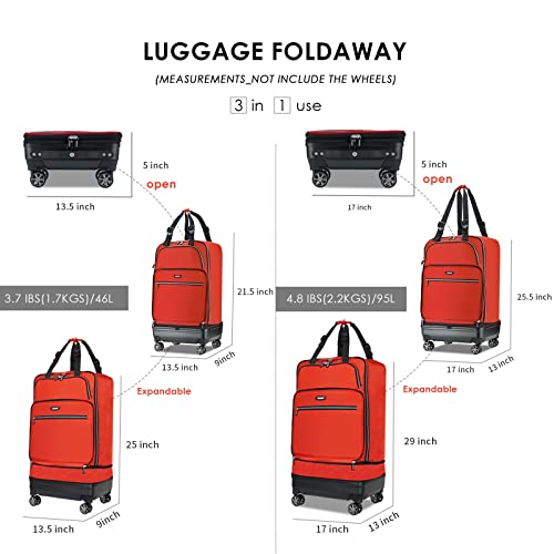 Verage Expandable Foldable Luggage Bag Collapsible Suitcases Rolling Travel Duffel Bag Lightweight Larger Suit Case with Detachable Spinner Wheels(Red,24 Inch Expands into 28 Inch)3