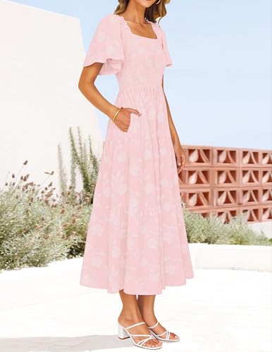 Image of ZESICA Wedding Guest Dresses for Women Summer 2026 Boho Floral Midi Dress Flowy Beach Vacation Graduation Long Dresses