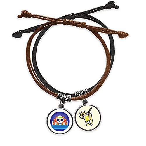 Bracelet Mexique Squelette en cuir et corde tressée main pour le Jour des Morts