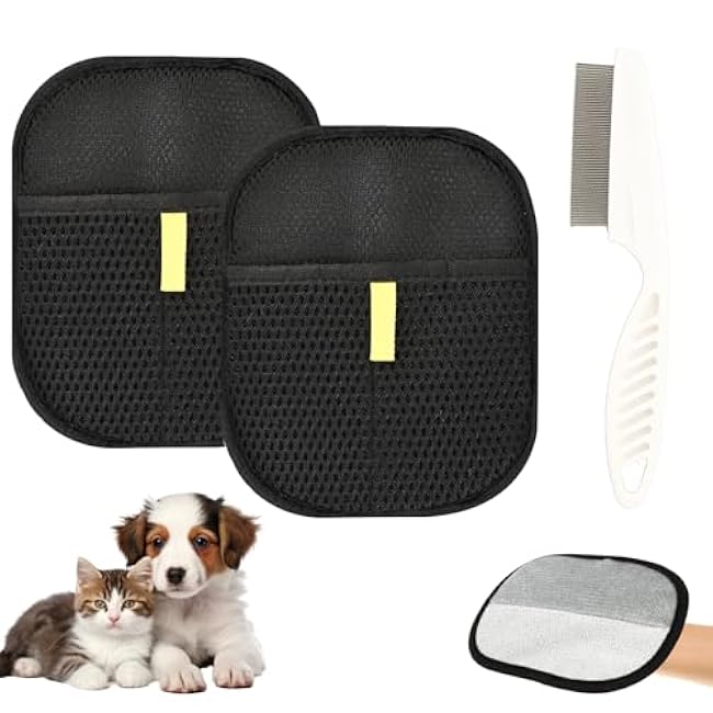 2 PCS Pet Hair Removal Glove, Electrostatic Pet Hair Remover for Cats & Dogs, Cleaning Gloves for Carpet, Couch, Furniture, Car Seat, Double-Sided, Reusable, Washable-8F6ChHwF