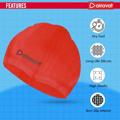 Image of AIRAVAT Hydro 0027 Swimming kit, Swimming Set With Swimming Goggle Nose & Ear Plug And Swim Cap | Optic Quality Poly carbonate Lenses, 100% UV Protection Anti-fog Coated, Ultra Durable (Red)