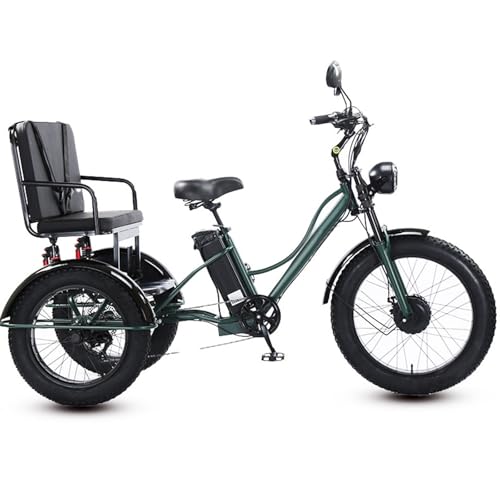 DHsdlpLU 24 Pollici Triciclo Elettrico da Carico Tre Ruote Bicicletta con Sedile Multifunzione Pneumatici Larghi Display LCD + Faro Anteriore Telaio in Acciaio al Carbonio per impieghi gravosi