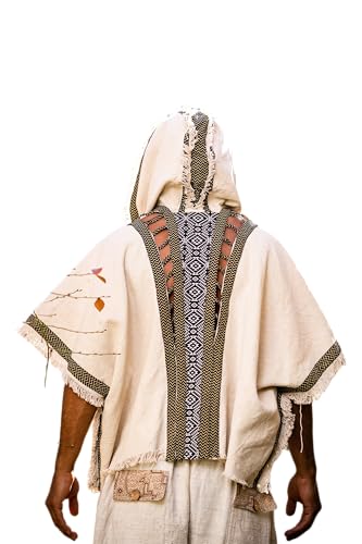 AJJAYA WIZARD Mens Hooded Kimono Vest Grey Tribal Pattern Alchemist Sorcerer Ritual Ceremony Festival Magic Primitive Boho