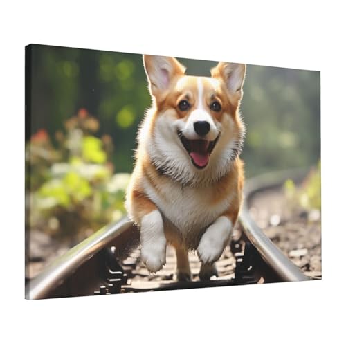Toile Corgi 40x61 cm cadre en bois tableau moderne prêt à suspendre HCBPWVQA