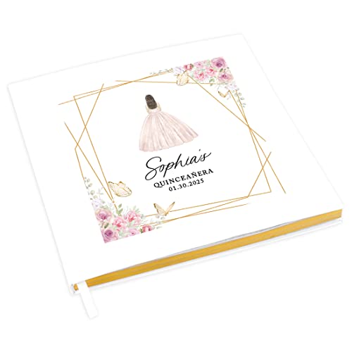 Andaz Press Personalized Quinceañera Guest Book with Gold Accents, Pink Dress 120 Pages 8.5"x8.5" Hard Cover Custom Photo Album for Mis Quince Años Sweet 15 XV, 15th Birthday Decorations, 1-Pack -  Koyal Wholesale, A3PP08827