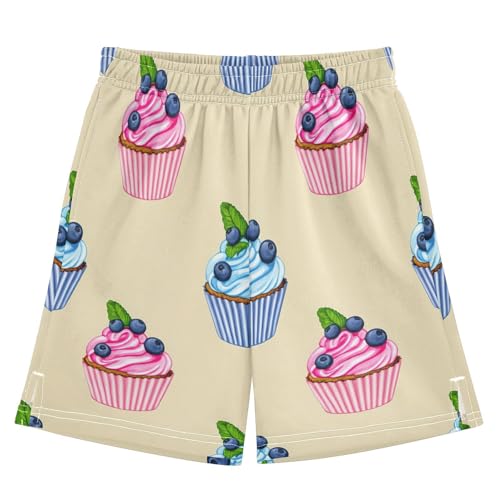Delicious Cupcakes Athletic Shorts with Zipper Pockets, Youth Boys Athletic Running Shorts for Summer
