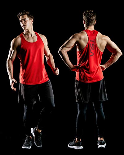 TSLA Men's Dry Fit Y-Back Muscle Workout Tank Tops, Athletic Training Gym Tank Top, Sleeveless Bodybuilding Shirts, 3pack(mtn33) - Black/Grey/Red, Large