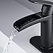 NEWATER Black Waterfall Bathroom Faucet，Single Handle Bathroom Sink Faucet with Pop-Up Drain & Supply Hoses, One or Three Holes Deck Mount for Farmhouse RV Vanity Faucet, Easy Install，Matte Black