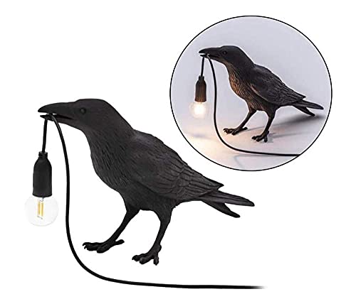 Image of NorDiem Crow Table Lamps Bird Desk Lamp Bedroom Wall Sconce lamp Light Resin Decoration E12 110V LED Bulb (Black Sitting Table Lamp)