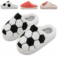 GIWONET Kids Slippers Boys Girls Warm Winter House Slippers Soft Plush Bedroom Non-Slip Memory Foam Home Shoes,Football White