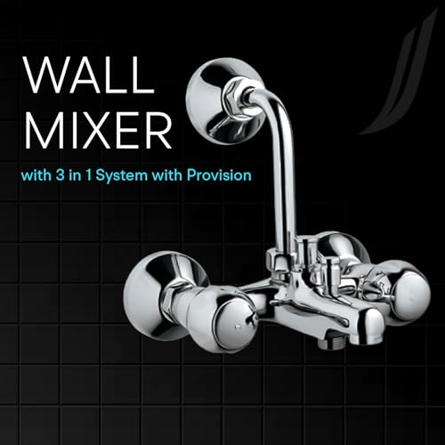 Image of Jaquar Wall Mixer 3-in-1 System with Provision for Hand & Overhead Shower - 115mm Long Bend Pipe, Connecting Legs & Flanges (Shower Units Not Included), Chrome Finish