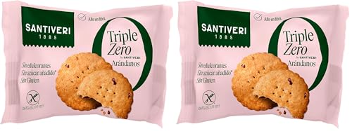 SANTIVERI - Galletas Arándanos Triple Zero, Galletas Crujientes con Avena Integral y Arándanos Rojos, Altas en Fibra, Sin Edulcorantes, Sin Azúcar Añadido Ni Gluten, Vegano - 3 Unidades, 28 g