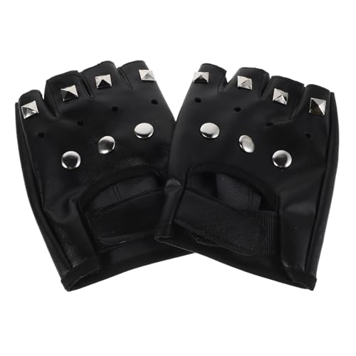 Healifty 1 Paar Fingerlose Handschuhe aus PU-Leder für Herren, Motorradhandschuhe mit Nieten,...