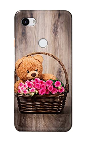Image of PRINTFIDAA Roses and Teddy Bear in The Wicker Hard Back Cover for Google Pixel 3A, G020A, G020E, G020B Back Cover -(P6) KAT1004