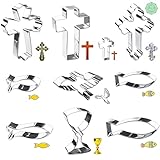 Ausstecher Ausstechformen 10 Stück Taufe Keksausstecher von Kreuz Kelch Taube Fisch Form, Edelstahl Plätzchenformen für Kommunion Konfirmation Taufe Deko (Silber)