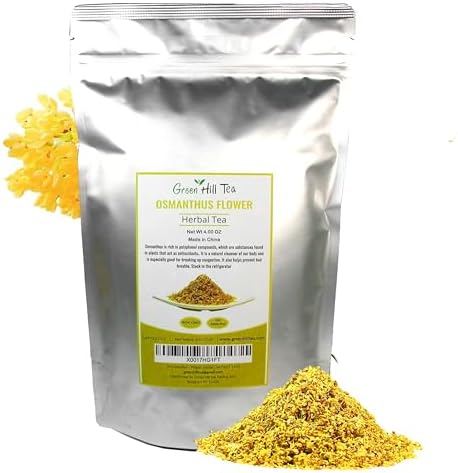 Green Hill Tea Osmanthus Flower Dried – Premium– Fragrant Osmanthus Dried Flowers -Loose Leaf Tea – 100% Pure, Natural, Non-GMO – Great for Brewing, Baking & Infusions 4 OZ