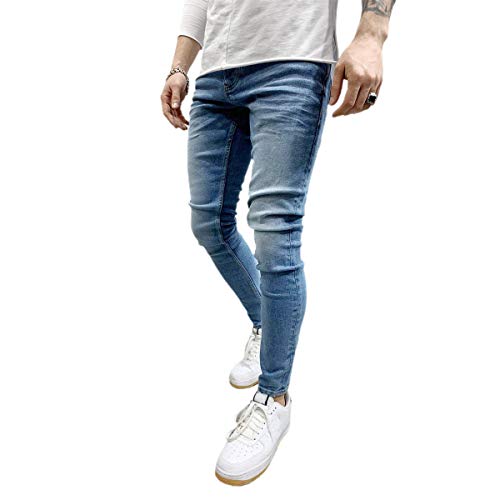 Hulpvktsgiq Men's Skinny Distressed Ripped Jeans Destroyed Stretchy Knee Holes Slim Tapered Leg Jeans2