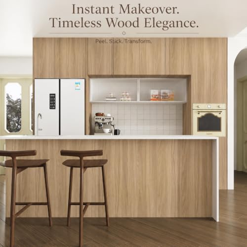 Image of HOME13 Wood Grain Wallpaper Peel and Stick Wood Contact Paper Self Adhesive Removable Thicken Wooden Wall Paper for Kitchen Cabinets Drawer Shelf Liner Waterproof(12x72 Inch, Ash Wooden)