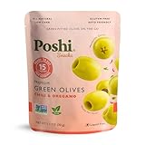 Poshi Green Pitted Olives | Chili & Oregano | Vegan, Kosher, Gluten Free + Keto Friendly, Fresh, All Natural Low Calorie Healthy Snacks | (30 Pack, 1.1oz Bags)
