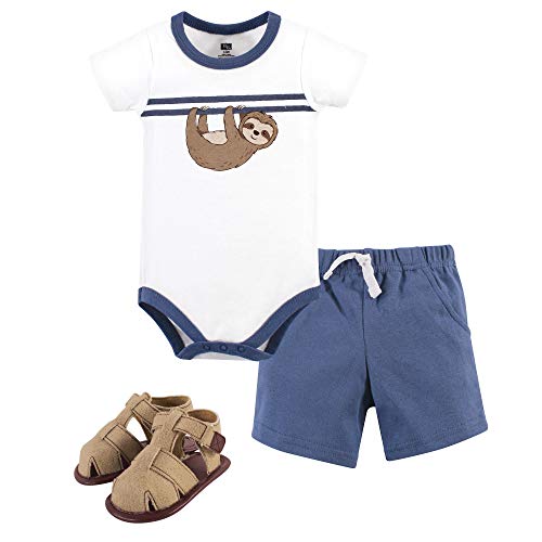 Image of Hudson Baby Unisex Baby Cotton Bodysuit, Shorts and Shoe Set