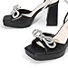 DREAM PAIRS Women's Double Bowknots Platform Chunky Heels Rhinestone High Square Toe Dress Sandals for Wedding Bridal Party,Size 8.5,Black-Pu,SDHS2453W