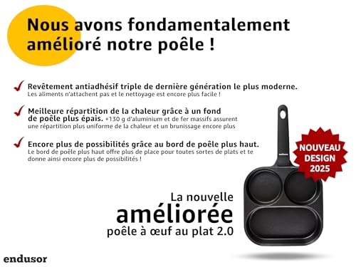 Poele à 3 trous endusor anti-adhésive pour cuisson propre sans coller - 5
