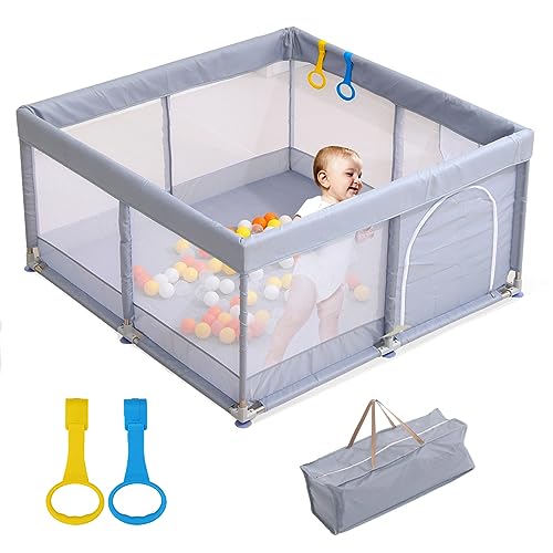 Infant Shining Baby Playpen, Playpens for Babies, Large Playpen for Toddlers, Recreation Area, Sturdy Safety Baby Play Yard Fence，Baby Gate Playpen (120 * 120cm, Gray)