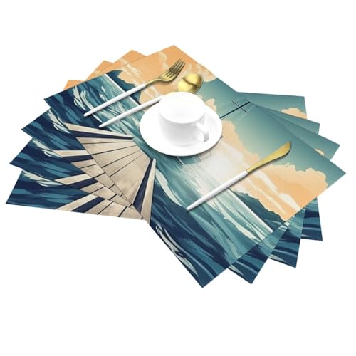 Sets de table paysage marin pour repas en bateau et dîners de vacances - 4
