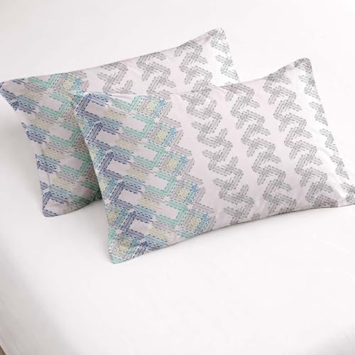 Image of Raymond Bedsheet 100% Cotton Bedsheets 200 TC for Double Bed King Size (108 x108 Inch) with 2 Large Size Pillow Covers | Soft and Breathable | Wrinkle-Free | Premium Printed Blue Leaf