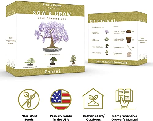 Nature's Blossom Bonsai Tree Kit - Outdoor & Indoor Garden Kit With Tools, 4 Types Of Plant Seeds, Pots And Growing Guide - Gardening Gifts For Christmas/Women/Men/Kid﻿s #TOP1