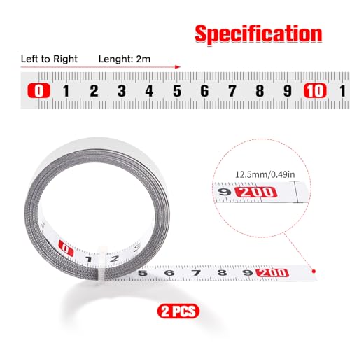YIXISI 2 Stücke 2m Selbstklebendes Maßband, Metrisches Zum Aufkleben, Links Nach Rechts, für T-Schienen-Fräser Tischsäge, Holzbearbeitungswerkzeug, Weiß