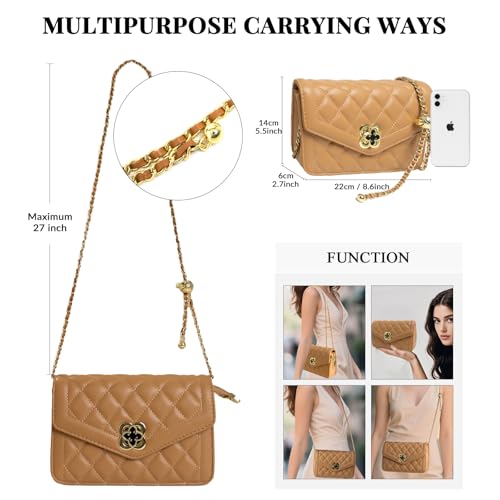 Image of Quilted Leather Crossbody Bags for Women Trendy Ladies Shoulder Purse Satchel HandBag with Chain Strap