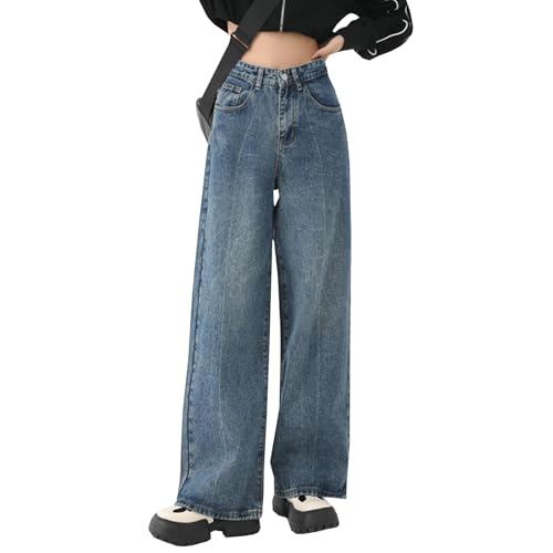 Viatabuna Loose Fit Jeans for Women High Waist Petite Wide Leg Boyfriend Mom Jeans Y2k Baggy Straight Leg Denim Trousers