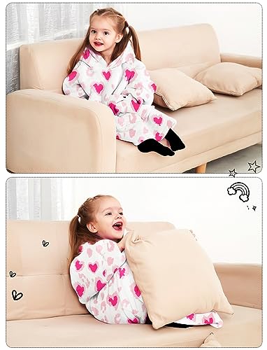 Image of KFUBUO Wearable Blanket Hoodie for Kids With Pocket Toddlers 2-6 Year Old | Heart, Sherpa, Heavy Material, Oversized Sweatshirt Blanket, Kids Blanket, Girl Boy Gifts, Cozy Gifts for Kids