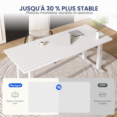 Plateau de table stable 25mm durable Flexispot blanc 200x80cm - 5