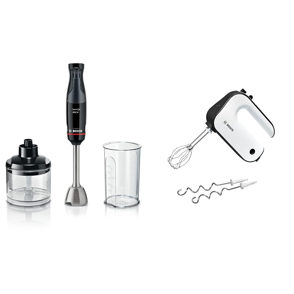 Lot Bosch Electroménager - MSM4B620 Mixeur plongeant ErgoMaster Série 4 moteur 1000 watts + MFQ4020 Batteur à main Styline fouets et crochets pétrisseurs