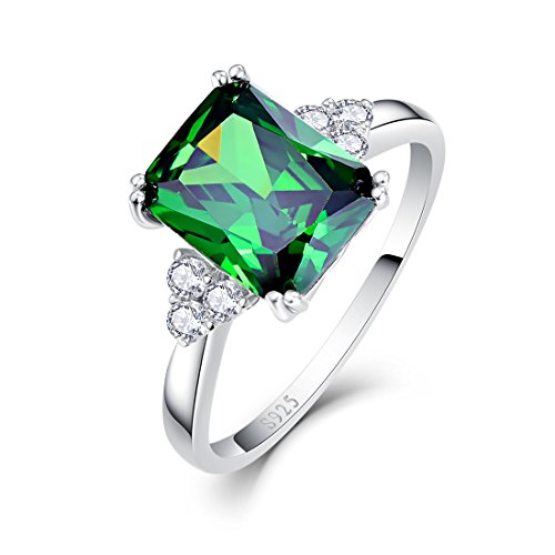 Engagement Rings for Women, 925 Sterling Silver Ring, 8x10mm Simulated Emerald Promise Rings for Her