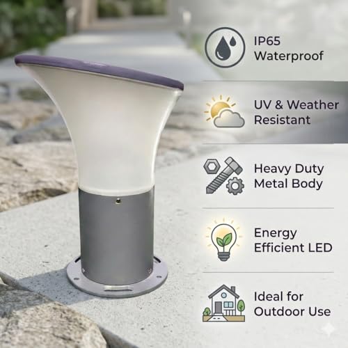 Image of SINOMAN Modern Gate Light Outdoor Waterproof Post Lamp with Wide Glow Design Decorative Fence and Entrance Lighting for Home, Villa, or Garden (PVC) (Without Bulb)