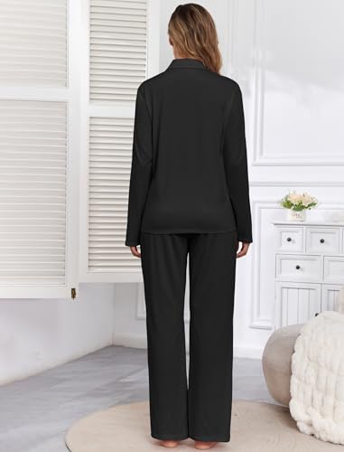 ZAFUL Women's Cotton Pajamas Sets Notch Long Sleeve Sleepwear Button Down Nightwear Soft Pjs Lounge Sets3