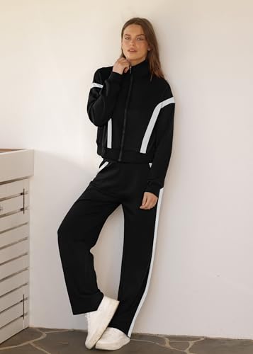 XIEERDUO Lounge Sets for Women 2025 Sweatsuit 2 Piece Outfits Sweatshirt Wide Leg Sweatpant Tracksuit Matching Set3