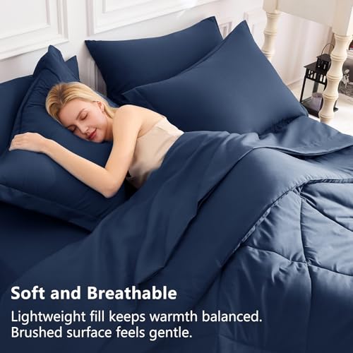 CozyLux California King Comforter Set Navy Blue - Cal King Bed in a Bag 7 Pieces, Luxury Soft Bed Set for All Seasons, Bedding Set with Down Alternative Comforter, Sheets, Pillowcases & Shams