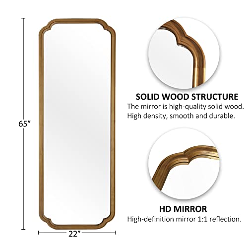 WallBeyond Full Length Mirror Wall Mounted 65"x22", Rustic Wooden Frame Floor Mirror, Large Full Body Mirror for Bedroom, Leaning or Hanging Against Wall (Naturl Solid Wood) - Image 3
